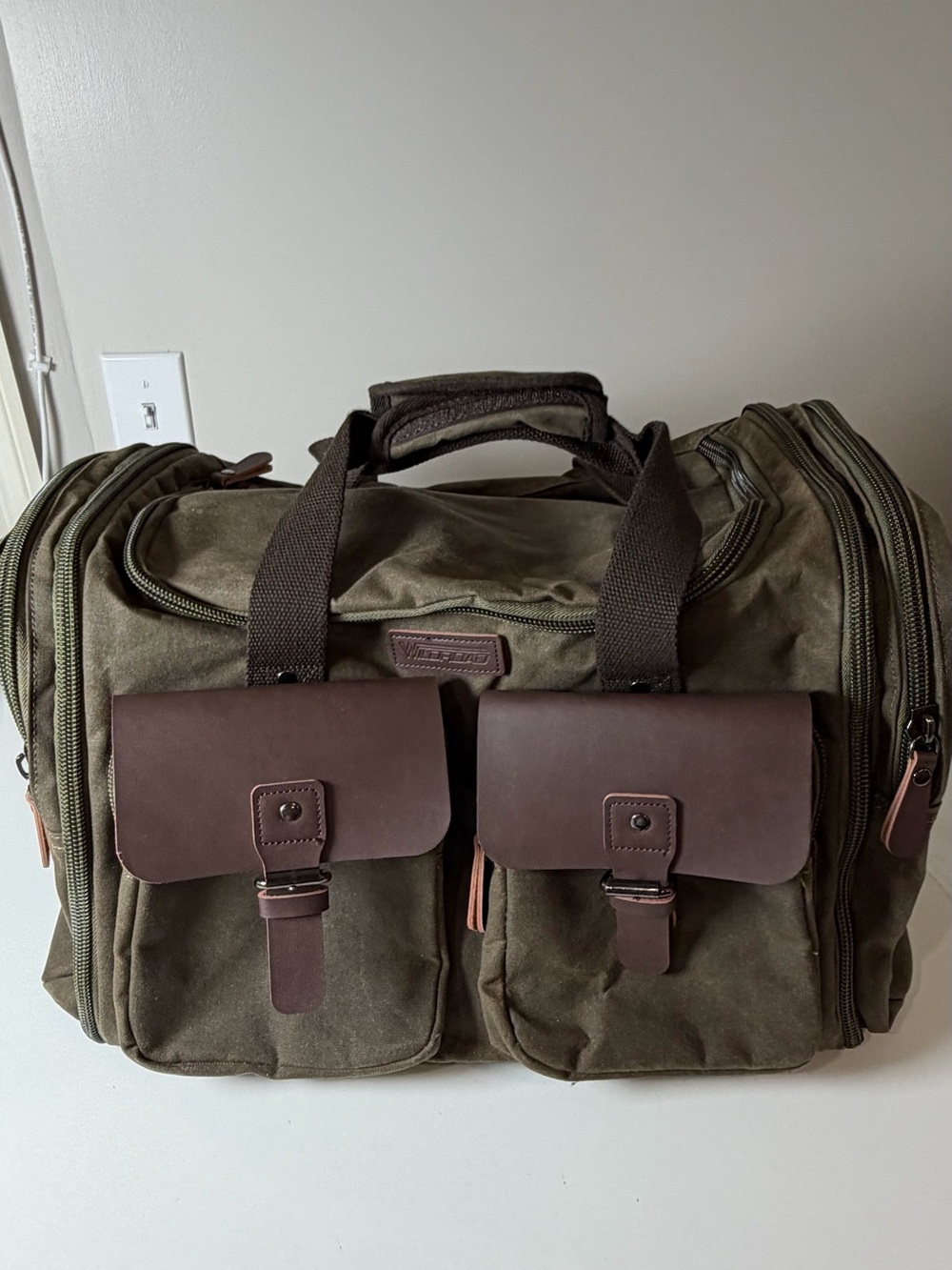 Wildroad 50L Travel Duffel Bag Expandable Canvas Genuine Leather Duffle Weekend
